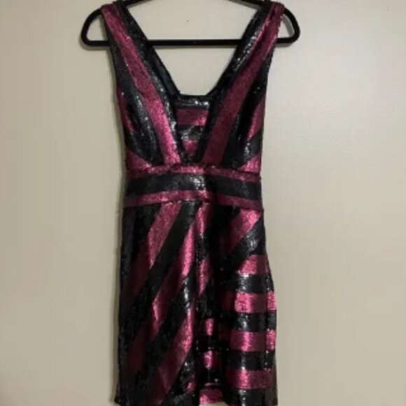 Milly sequin striped mini dress black red xback size‎ 2 - Picture 1 of 8